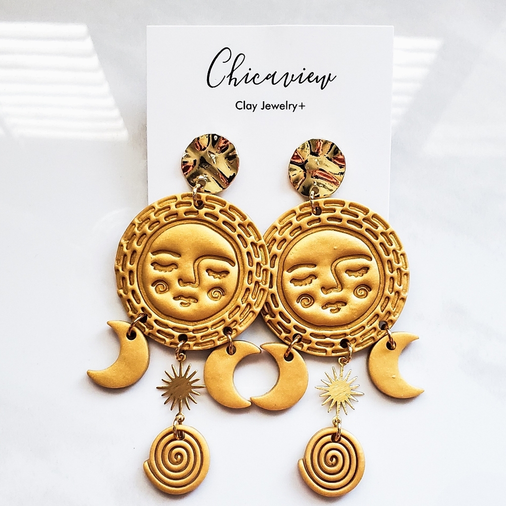 Gold Sun Polymer Clay Earrings